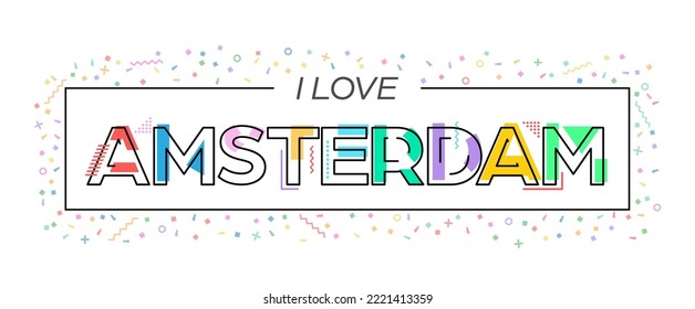 I love Amsterdam. Vector lettering for postcards, posters, posters and banners. Flat design