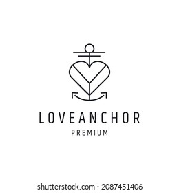 Love Anchor Logo design with Line Art On White Backround