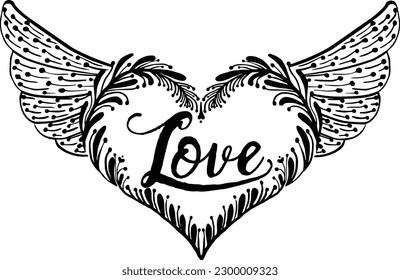 Love Angel Design, Tattoo Love, Angel Love, Digital Download, Love word, Valentine's Day gift idea tatto