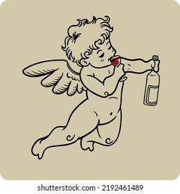 love angel vector illustration design drinking a glass of red wine