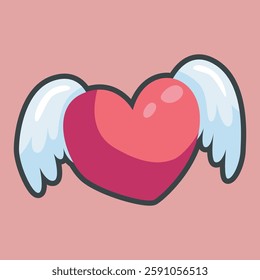 love angel wing with outline flat vector design.