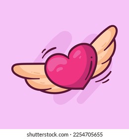 Love with Angel Wings Hand Drawn Vector Cartoon Illustration on Isolated Background. Valentine Hand Drawn Vector Illustration. Valentine Logo Concept. Valentine Cartoon Style Illustration.