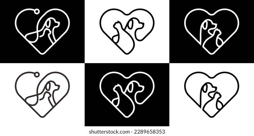 love animal pet logo design icon line vector illustration