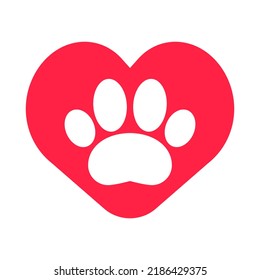 Love For Animals. Animal Protection. Dog Or Cat Paw And Heart Icons. Vector.