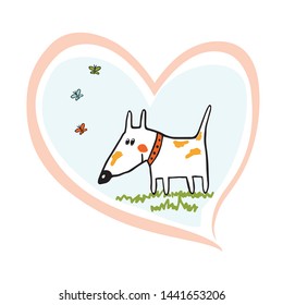 Love for animals. Dog. Cartoon colorful vector illustration. For background, greeting cards, design, children's style.