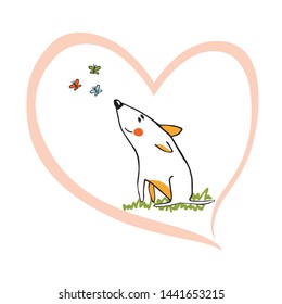Love for animals. Dog. Cartoon colorful vector illustration. For background, greeting cards, design, children's style.