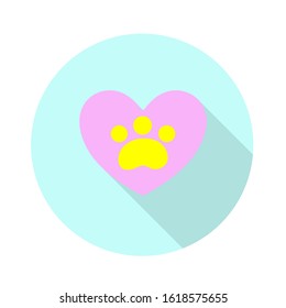 Love for animals in the heart icon. Vector image flat design with long shadow. Valentine's day concept. Symbol with love. Vector illustration of holidays. 