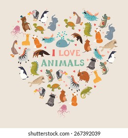 I love animals, Heart, Vector Illustration.