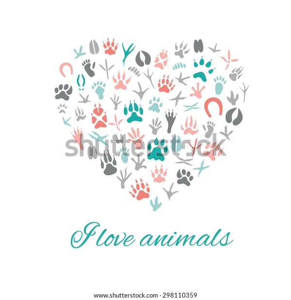 Love Animals Heart Vector Illustrationheart Animals Stock Vector