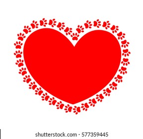 I love animals. Red heart surrounded by paw prints pet, animal charity icon. Valentine gift icon.