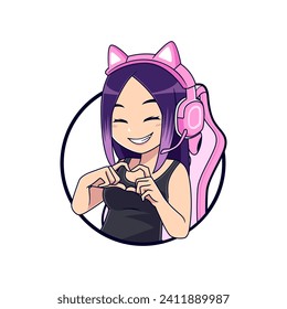 Love anime gamer girl esport gaming vector logo mascot