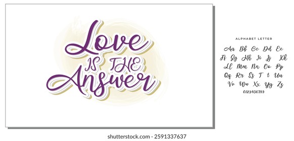 love is the answer hand lettering inscription positive quote, motivational and inspirational typography poster, black ink calligraphy raster version illustration