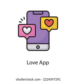 Ilustración de diseño de iconos de esquema rellenado por el vector de aplicación de amor. Símbolo de amor en el archivo EPS 10 de fondo blanco