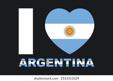 Eu amo Argentina Palavra com forma de coração, Bandeira da Argentina símbolo nacional ilustração Vetor, Retângulo Argentina bandeira ilustração, Vetor plano ilustração
