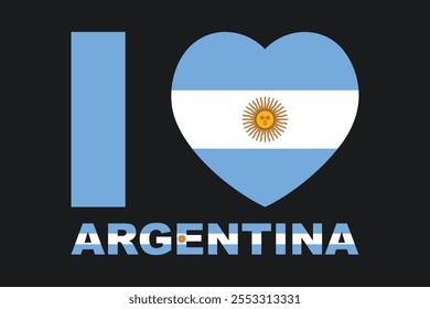 Eu amo Argentina Palavra com forma de coração, Bandeira da Argentina símbolo nacional ilustração Vetor, Retângulo Argentina bandeira ilustração, Vetor plano ilustração
