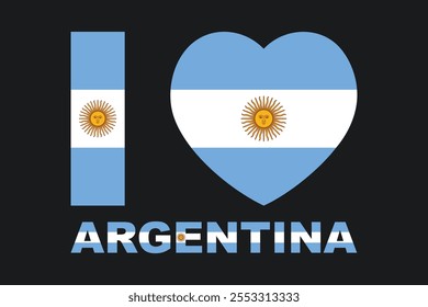 Eu amo Argentina Palavra com forma de coração, Bandeira da Argentina símbolo nacional ilustração Vetor, Retângulo Argentina bandeira ilustração, Vetor plano ilustração
