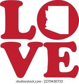 LOVE Arizona State Red Outline Vector Graphic Illustration Isolated