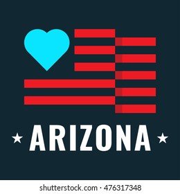 Love Arizona state with usa flag, flat vector icon design illustration, banner on dark background. Can be used for public holidays in the United States also for theme about tourism.