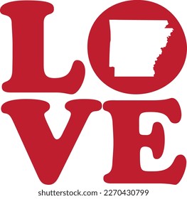 LOVE Arkansas State Red Outline Vector Graphic Illustration Isolated