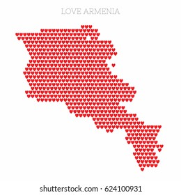 Love Armenia. Country map made up of heart icons.