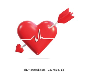 Love arrow 3d icon render on isolated background