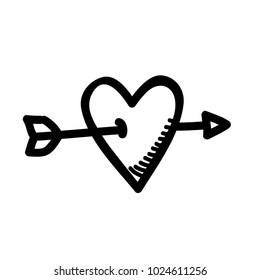 love and arrow - archery heart doodle style icon