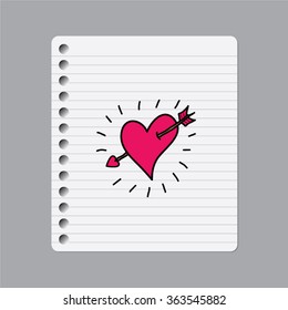 Love arrow cupid vector doodle on paper
