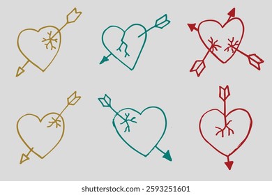 love arrow doodle hand drawn in vector
