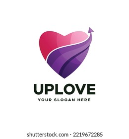 Plantilla de logotipo gradiente de flecha de amor