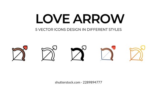 Love Arrow Icon Design in Five style with Editable Stroke. Line, Solid, Flat Line, Duo Tone Color, and Color Gradient Line. Suitable for Web Page, Mobile App, UI, UX and GUI design.