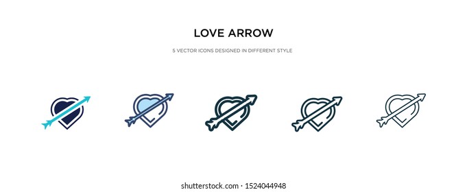 love arrow icon in different style vector illustration. two colored and black love arrow vector icons designed in filled, outline, line and stroke style can be used for web, mobile, ui