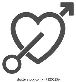 Love Arrow icon. Vector style is flat iconic symbol with rounded angles, gray color, white background.