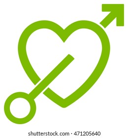 Love Arrow icon. Vector style is flat iconic symbol with rounded angles, eco green color, white background.