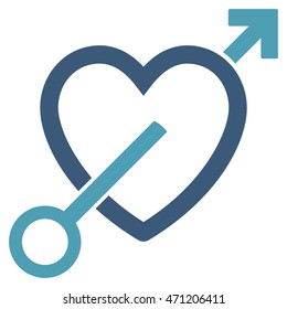 Love Arrow icon. Vector style is bicolor flat iconic symbol with rounded angles, cyan and blue colors, white background.
