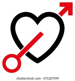 Love Arrow icon. Vector style is bicolor flat iconic symbol with rounded angles, intensive red and black colors, white background.
