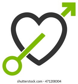 Love Arrow icon. Vector style is bicolor flat iconic symbol with rounded angles, eco green and gray colors, white background.