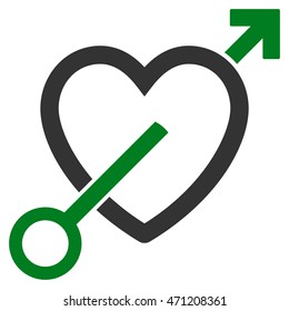 Love Arrow icon. Vector style is bicolor flat iconic symbol with rounded angles, green and gray colors, white background.