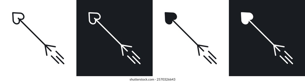 Love arrow icons vectors set in black. line and flat versions