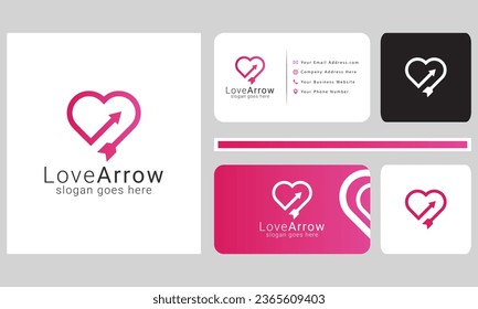 Love Arrow Logo Design with Branding Kit Business Card Design