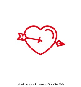 Love with arrow piercing Icon. Simple Heart Illustration Line Style Logo Template Design. 