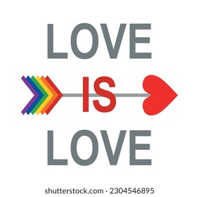 Love is love arrow sign with LGBT colors