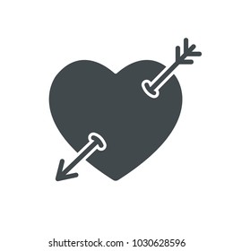 Love Arrow Solid Vector. Love symbol. Valentine's Day sign, emblem isolated, Flat style for icon, graphic, web design, and logo.
