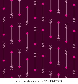 Love arrows seamless pattern. Arrows of Eros (Amour, Cupid). Vector illustration.