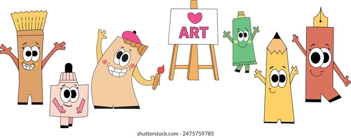 I love art cartoon vector design, horizontal timeline, art hobbies background concept design. retro vector cartoon style.