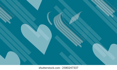 Love Assamble 00 Background. A modern abstract wallpaper featuring geometric heart shapes and dynamic line patterns in shades of blue.