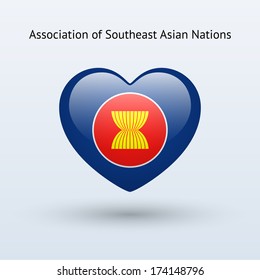 Love Association of Southeast Asian Nations symbol. Heart flag icon. Vector illustration.