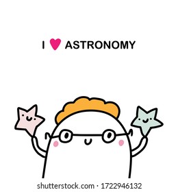 I love astronomy hand drawn vector illustration in cartoon comic style man holding stars science