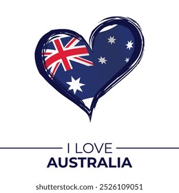 I Love Australia Banner with Flag in Heart. United Kingdom love Emblem Isolated on White Background. Vector, Illustration, Isolated, Love, Background.