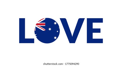 Love Australia design with Australian flag. Patriotic logo, sticker or badge. Typography design for T-shirt graphic. Vector illustration.