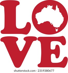 LOVE Australien Rote Rahmensilhouette Isolated Vektorgrafik